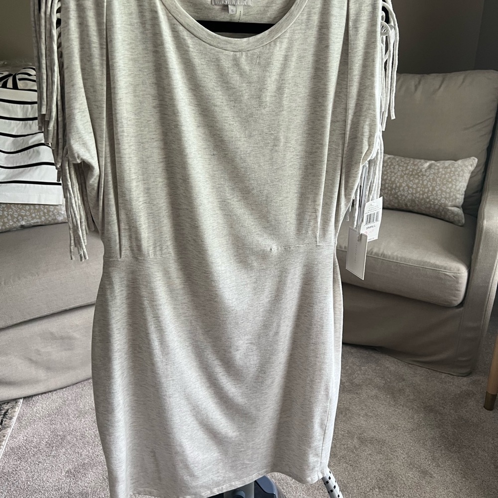 1.STATE Fringe Sleeve Heather Jersey knit casual T-Shirt Dress. Size Small